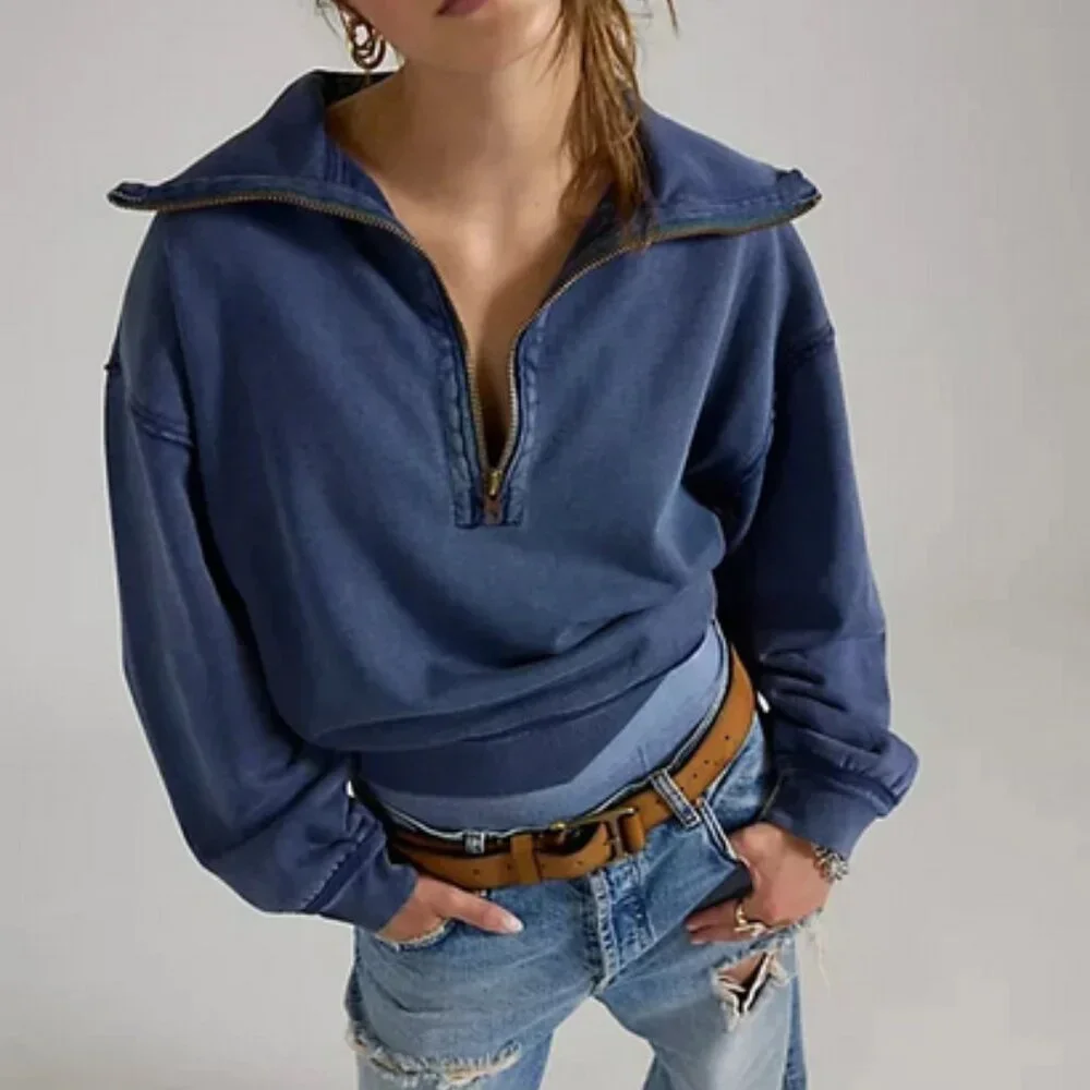 Free People Parker Half-Zip Pullover We The Free Deep Seas Ribbed Top XS